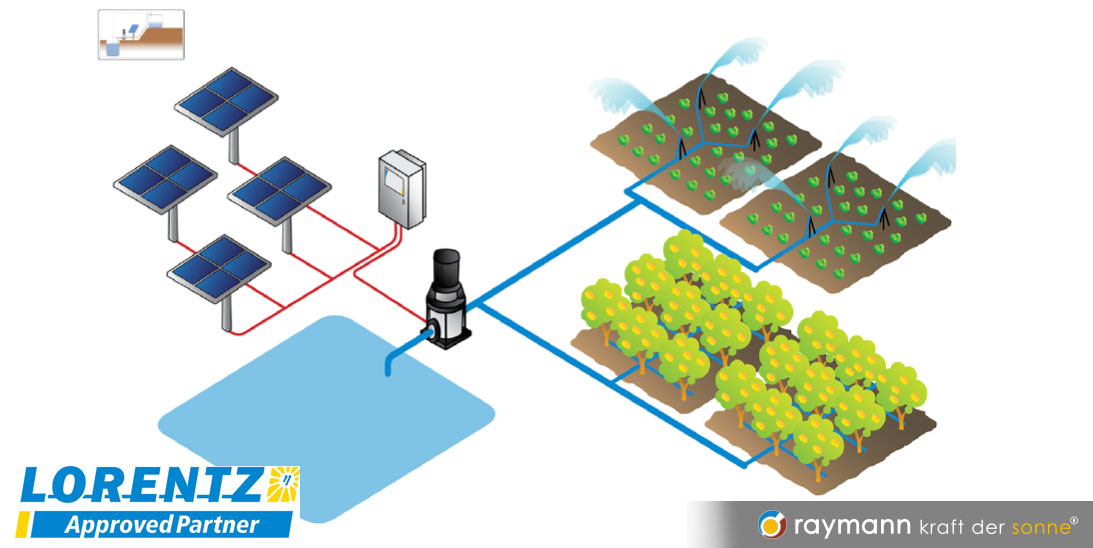 Feldbewässerung mit einer Oberflächenpumpe und Photovoltaik